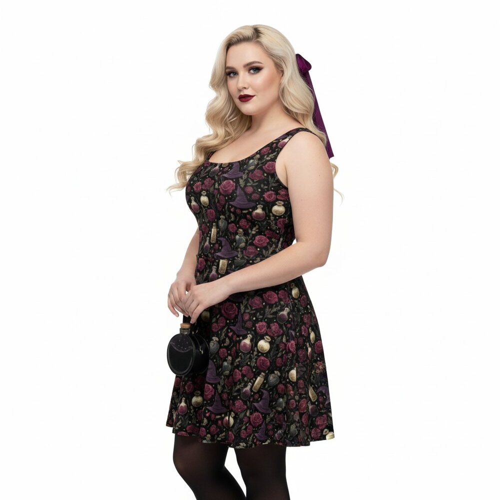 Gothic Witchy Whimsigoth Rose Fit & Flare Dress - Picture 10 of 14